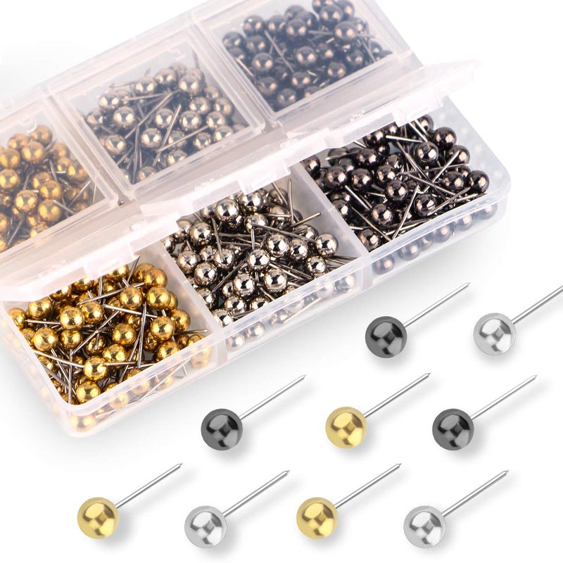 Yalis Push Pins Map Tacks 1/8-Inch Retro Metallic Color Beads Head Marking Pins, 3 Colors, 300-count - Image 1